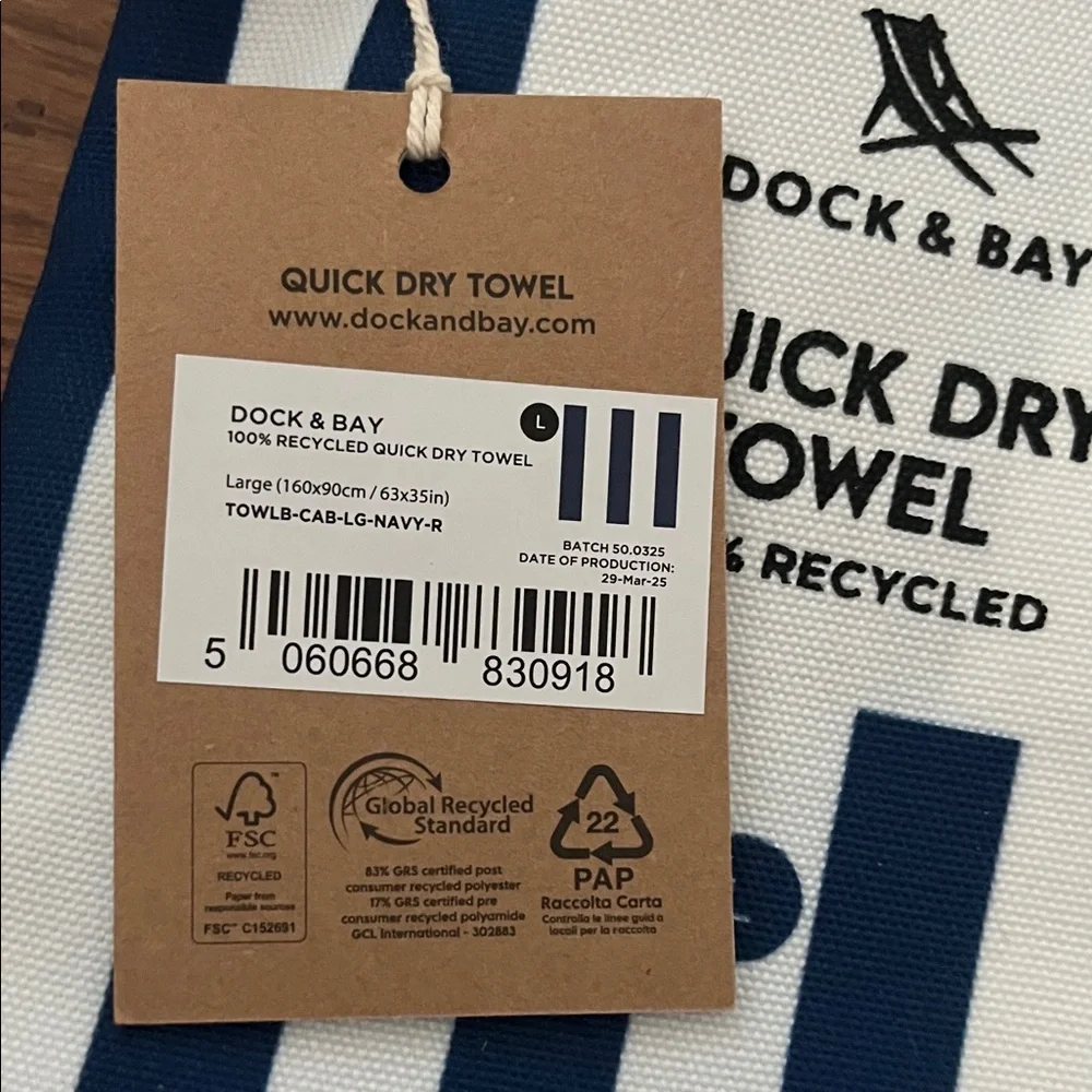Dock & Bay Quick Dry Beach Towel - Navy & White Stripe